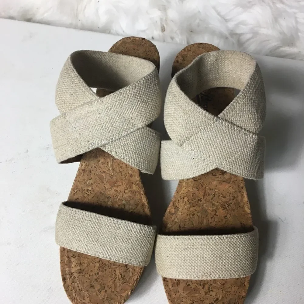 Lucky Brand cork wedge khaki elastic sandals SZ10w